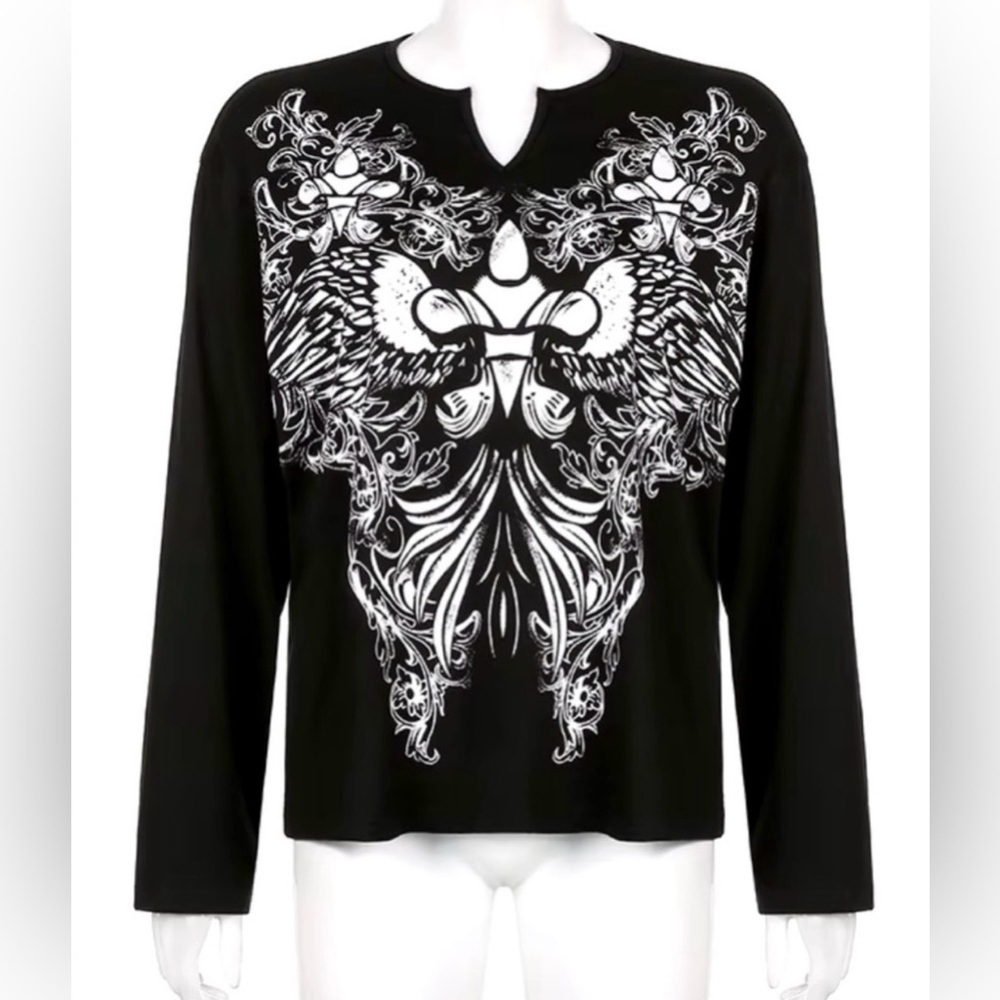 Y2K Grunge Oversized Black T-shirt Long Sleeve Top